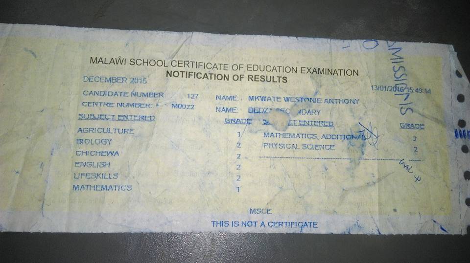 Impressive MSCE results for Mkwate.