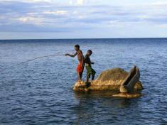 Two People Fishing on Lake Malawi