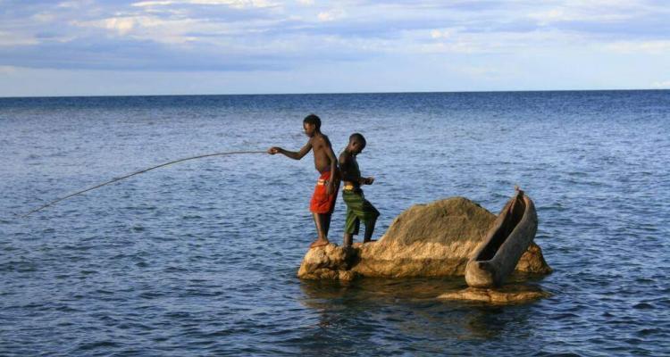 Two People Fishing on Lake Malawi