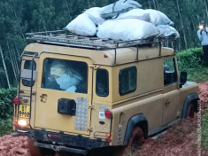 A Landlover on the way to deliver relief items to flood hit areas in the Southern Region of Malawi