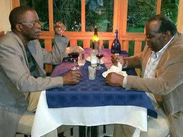 Ken Lipenga and Goodall Gondwe, two former Malawi Finance ministers, sharing a glass of wine.