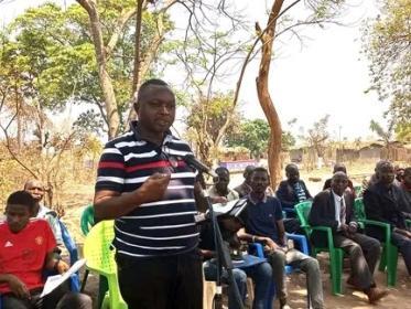 Senior Mtema speaking during land registration sensitisation campaign organised by Ministry of Lands with support from Centre for Environmental Policy for Advocacy (CEPA).