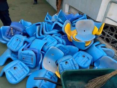 Bingu Stadium chairs which were damaged by football fans