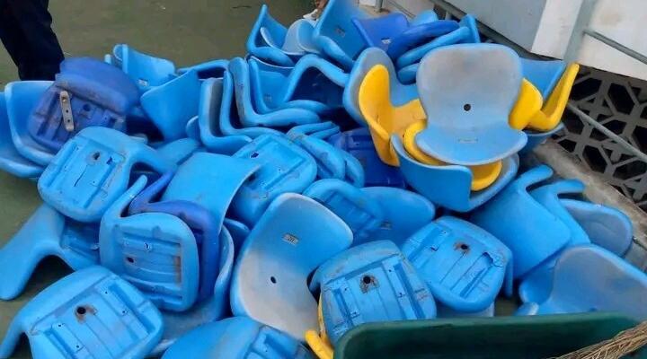 Bingu Stadium chairs which were damaged by football fans