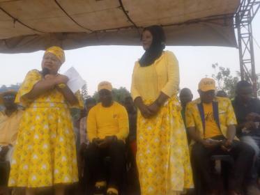 Lilian Patel (L) and Ntiya Ward candidate Fatima Thewe during a campaign rally in Zomba