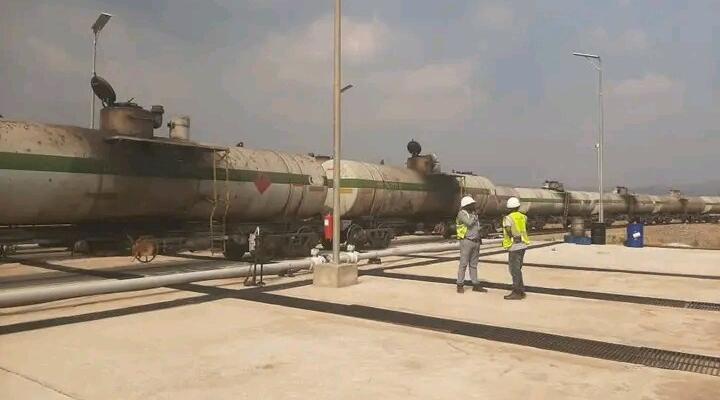 A train carrying fuel arrives at Matindi Strategic Oil reserves in Blantyre