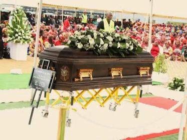 Coffin carrying the remains of John Tembo. Tembo served in various roles including as Leader of Opposition, president of MCP and Reserve Bank of Malawi Governor