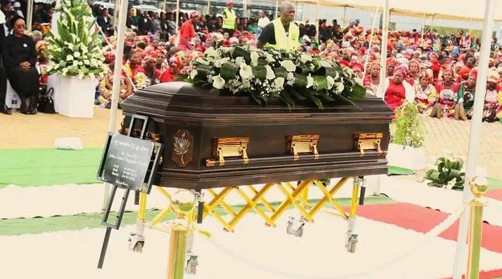 Coffin carrying the remains of John Tembo. Tembo served in various roles including as Leader of Opposition, president of MCP and Reserve Bank of Malawi Governor