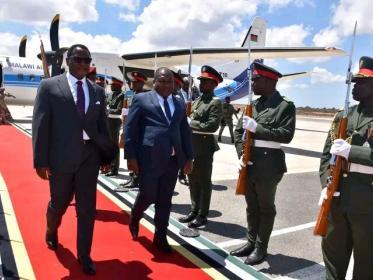 President of Malawi Lazarus Chakwera with President of Mozambique Filipe Nyusi in Mozambique in October 2023