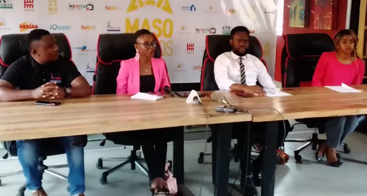 Maso Awards Chief Executive Officer Augustine Mukisi and other officials speaking at a press briefing