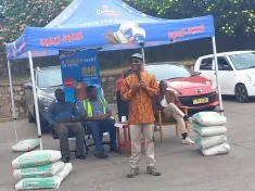 Ben Phiri of Thyolo Central speaking when Chibuku Products donated 200 bags of cement to Cyclone Freddy survivors in Thyolo Central