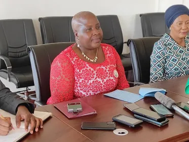 Khumbize Kandodo Chiponda speaking in Lilongwe during a press briefing on the Sadc malaria week