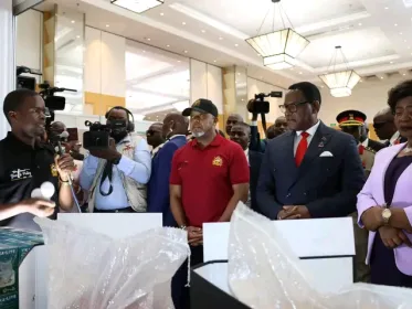 President Lazarus Chakwera, Vice President Saulos Chilima and First Lady Monica Chakwera during launch of youth policy in Malawi