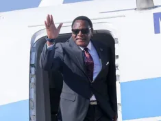 President Lazarus Chakwera in a plane