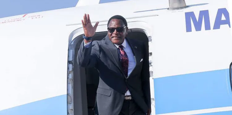 President Lazarus Chakwera in a plane