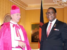 President Lazarus Chakwera with Vatican ambassador to Malawi and Zambia