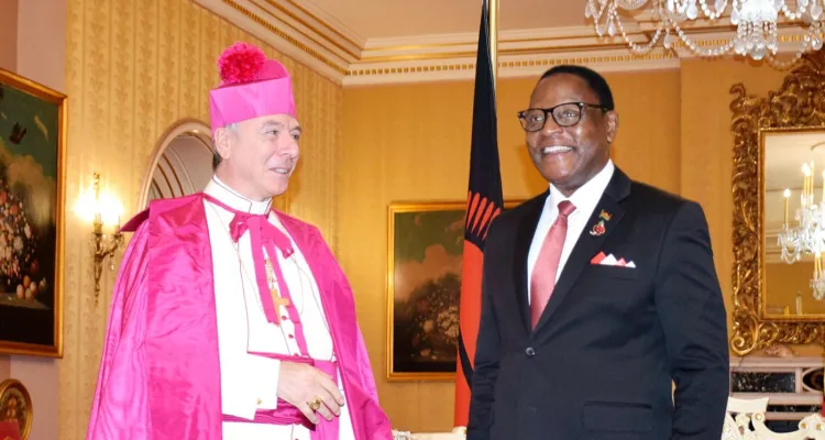 President Lazarus Chakwera with Vatican ambassador to Malawi and Zambia