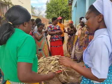 One of the trainers to impart knowledge and skills in energy saving stove making to women as part of conserving the environment.