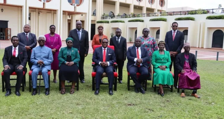 President Lazarus Chakwera during the swearing in ceremony of members of the Malawi Peace and Unity commission at Kamuzu Palace in Lilongwe.