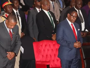 Lazarus Chakwera and Saulos Chilima during the national day of prayer at Bingu International Convention Center (BICC) in Lilongwe.