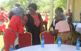 Malawi First Lady Monica Chakwera in Mangochi with elderly women in December 2023