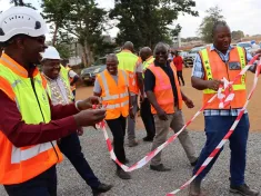 Minister of Transport and Public Works, Jacob Hara (R) in Lilongwe where he officially opened for traffic, one section of the M1 road from the newly constructed Crossroads- Kanengo Dual carriageway.