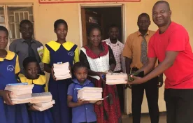 An organisation called Harmony for Families and Communities has donated notebooks and pens to needy learners at Sakata Primary School, Traditional Authority Nkagula in Zomba.