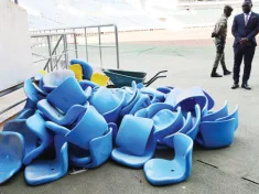 Chairs which were damaged during the match between Wanderers and SIlver