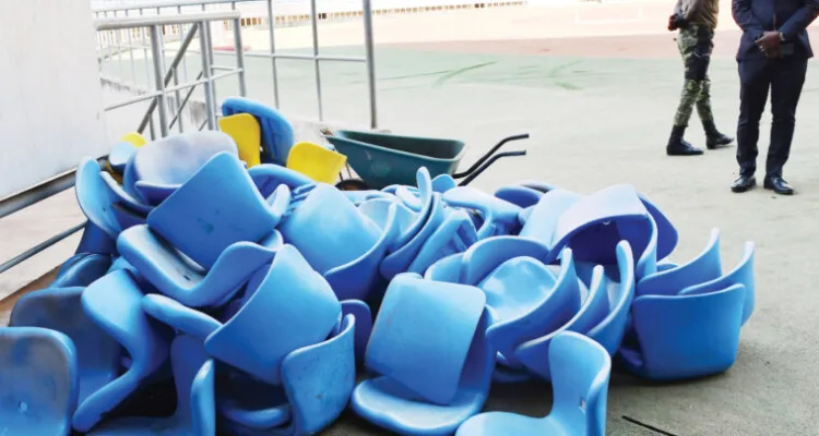 Chairs which were damaged during the match between Wanderers and SIlver