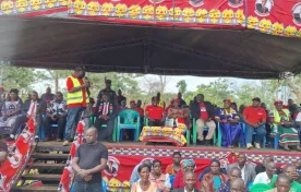 Finance and Economic Affairs Minister Simplex Chithyola-Banda speaking at a Mega Rally at Santhe Admarc Football Ground that was hosted on January 1.