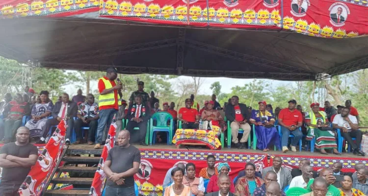 Finance and Economic Affairs Minister Simplex Chithyola-Banda speaking at a Mega Rally at Santhe Admarc Football Ground that was hosted on January 1.