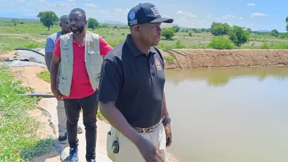 Charles Kalemba and other DODMA officials at an irrigation scheme at Tengani in Nsanje