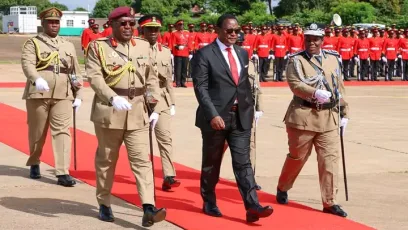 Lazarus Chakwera walking on carpets at Kamuzu International Airport