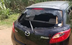 One of the vehicles damaged by suspected MCP thugs