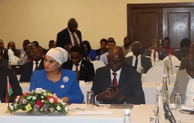 Country Manager for World Bank in Malawi, Hugh Riddell, with Minister of Water Abida Mia during the launch of the 18th Malawi Economic Monitor (MEM)