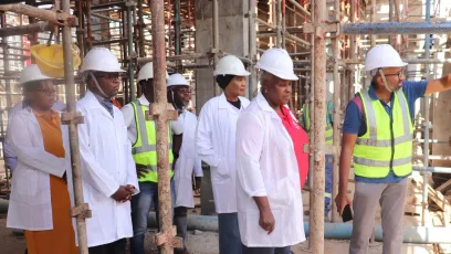 Minister of Health Khumbize Kandodo Chiponda during a visit to the National Cancer Center at Kamuzu Central Hospital (KCH), to appreciate the progress of the construction of a new wing which once completed, will improve radiotherapy services.