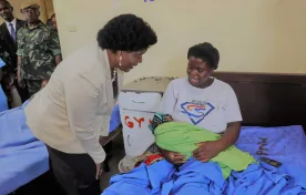 First Lady Monica Chakwera with a mother and her newborn at Mzuzu Hospital in March, 2024