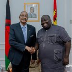 Blantyre City Mayor Isaac Jomo Osman pictured with President Peter Mutharika at Sanjika Palace in Blantyre on 24 April 2026 days before a viral video showed Osman assaulting a woman