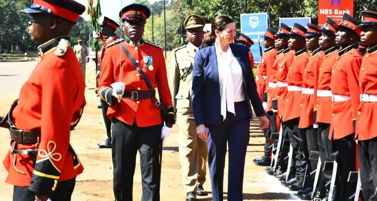 British High Commissioner Leigh Stubblefield inspecting a Malawi Defence Force guard of honour during an official military visit