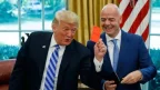 Donald Trump and FIFA president Gianni Infantino at the White House amid controversy over Folarin Balogun’s red card ban.