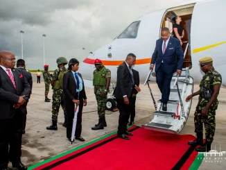 Malawian president Peter Mutharika disembarking from a private jet
